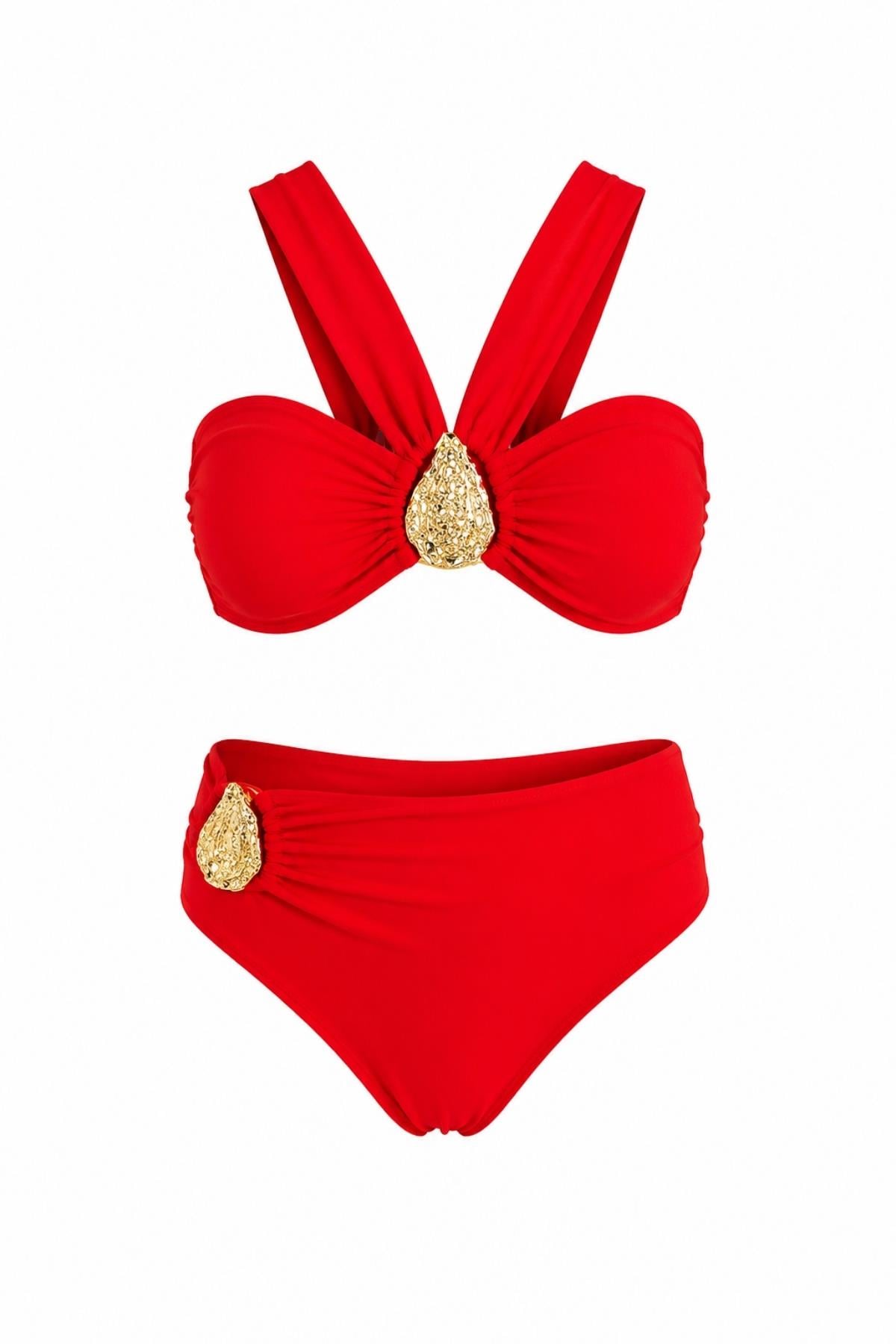 Çapraz Askılı Aksesuarlı Tasarım Bikini Takım 