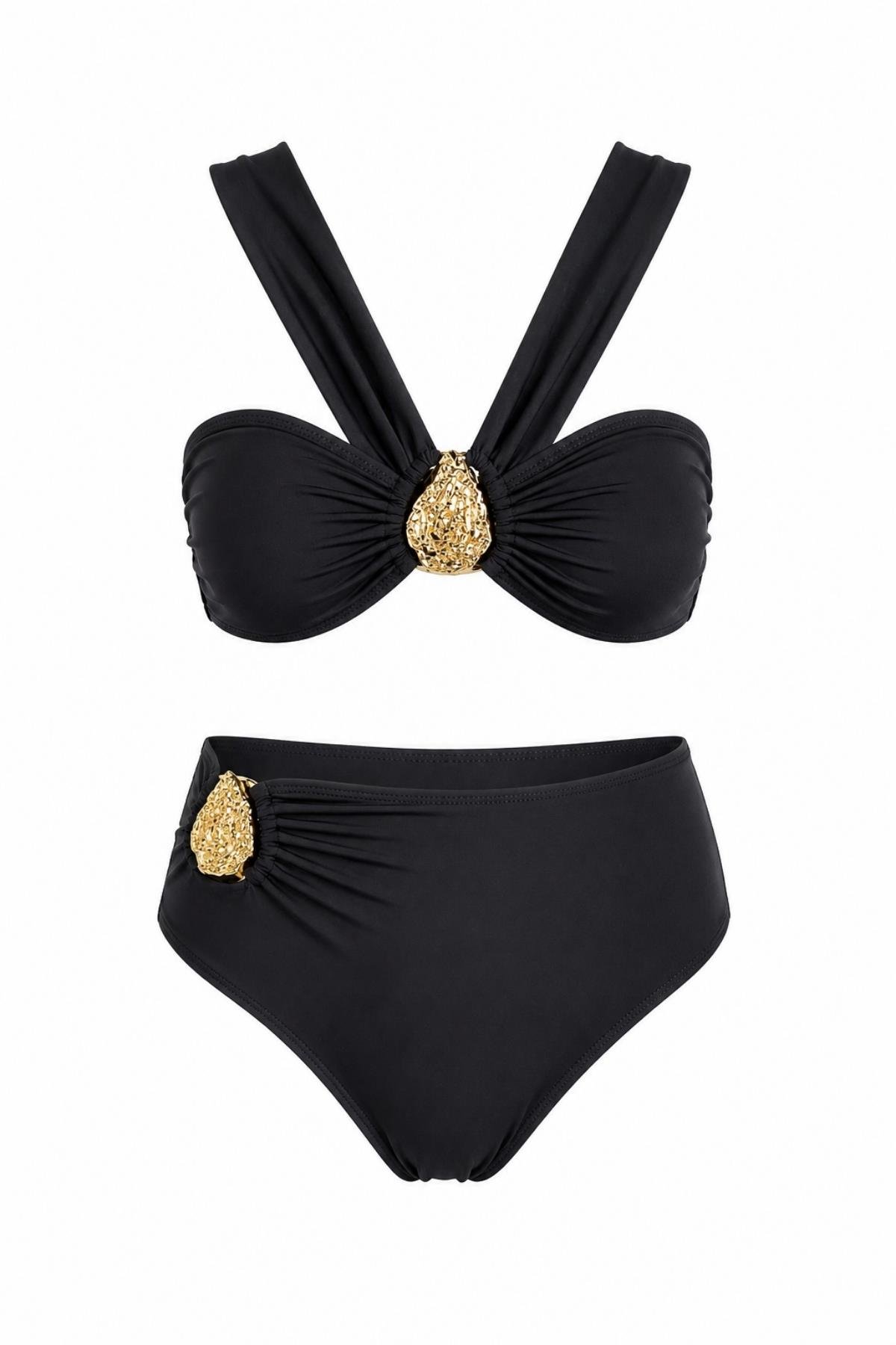 Çapraz Askılı Aksesuarlı Tasarım Bikini Takım 