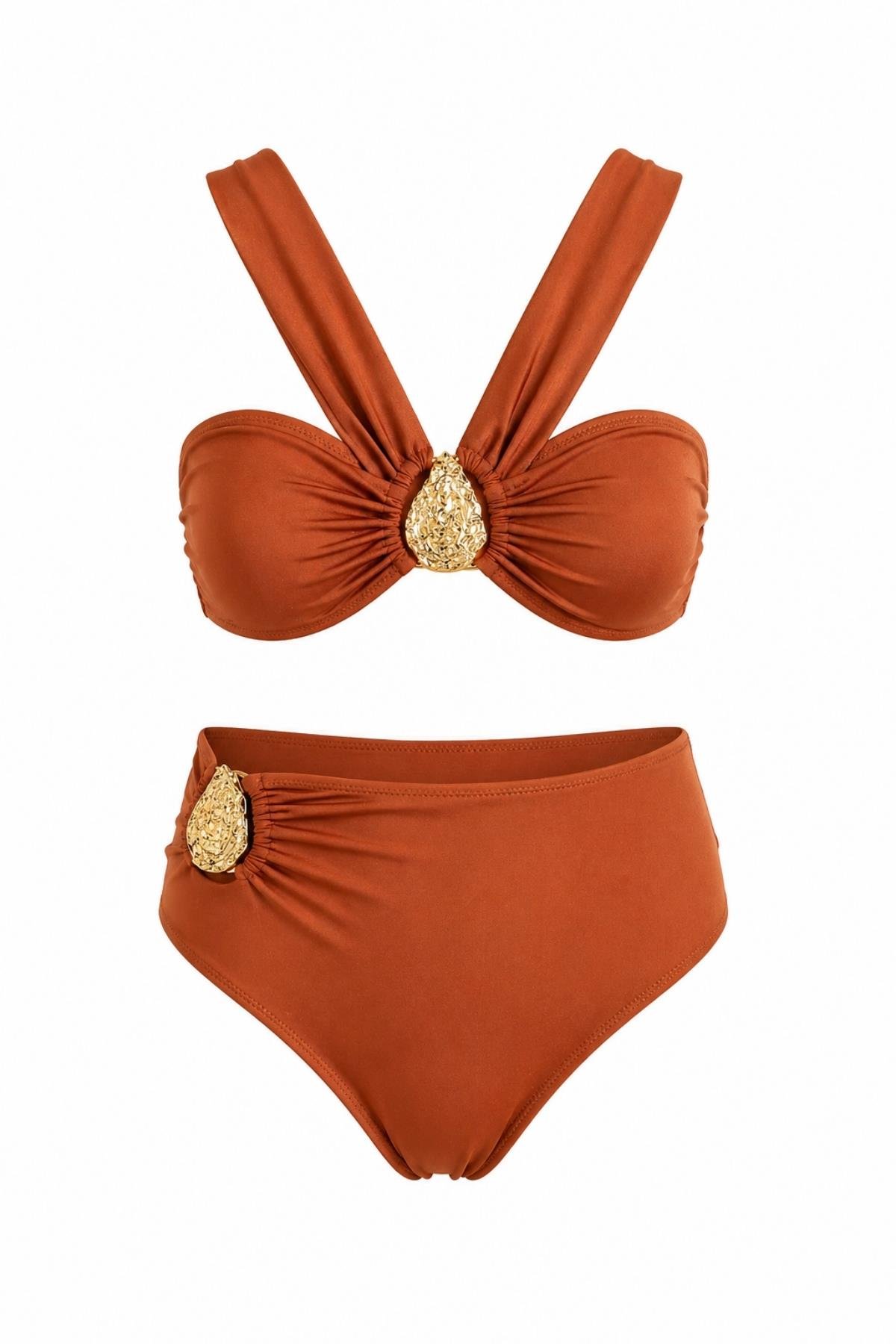 Çapraz Askılı Aksesuarlı Tasarım Bikini Takım 