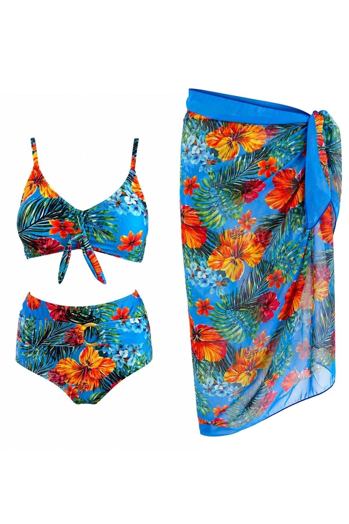 Pareolu Halkalı Yüksek Bel Bikini Takım 