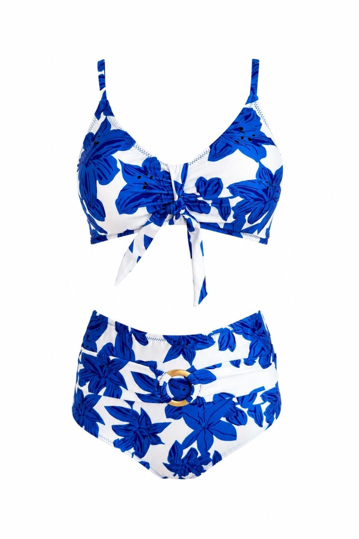 Pareolu Halkalı Yüksek Bel Bikini Takım 