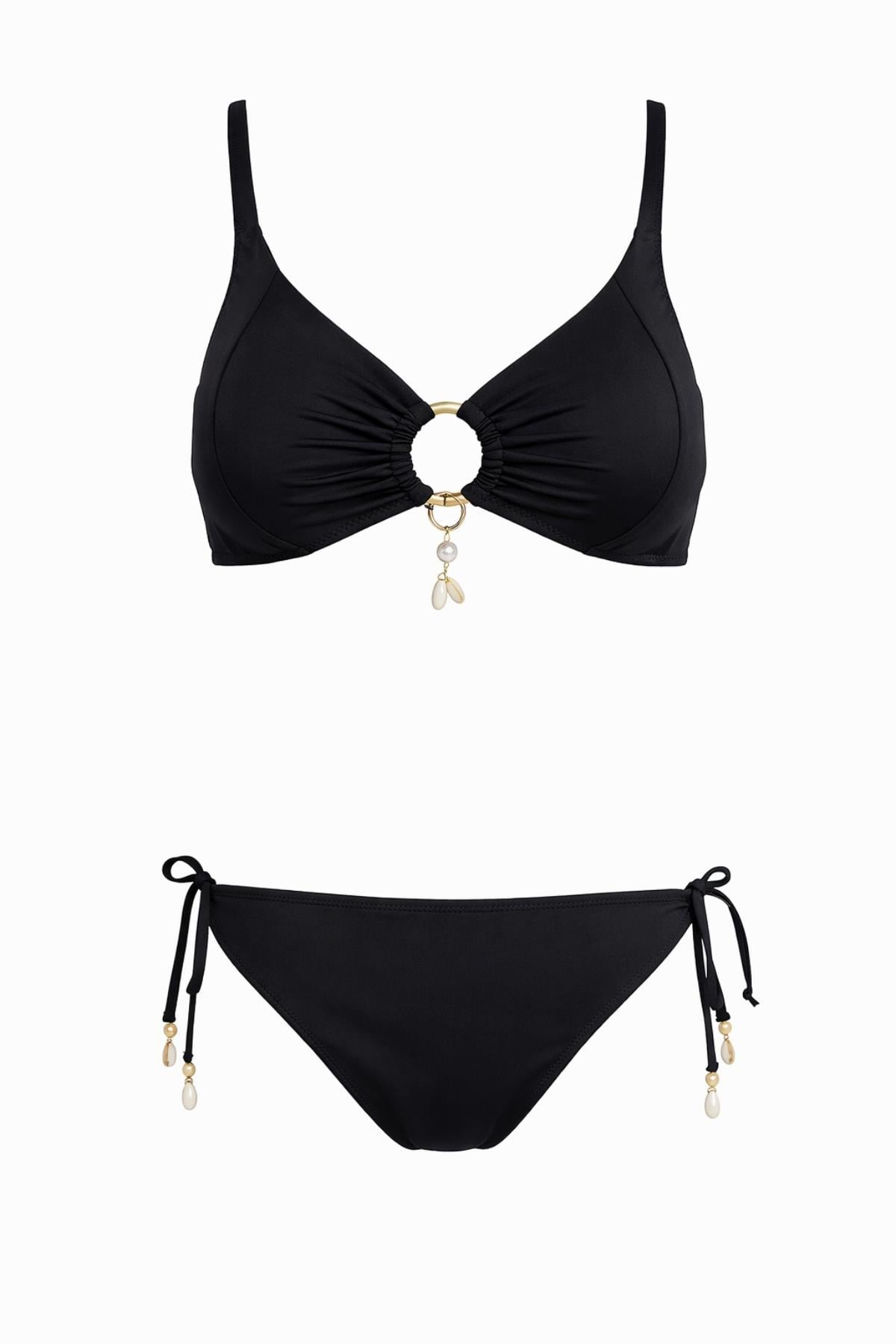 Straplez Deniz Kabuğu Halkalı Kadın Bikini Takım 