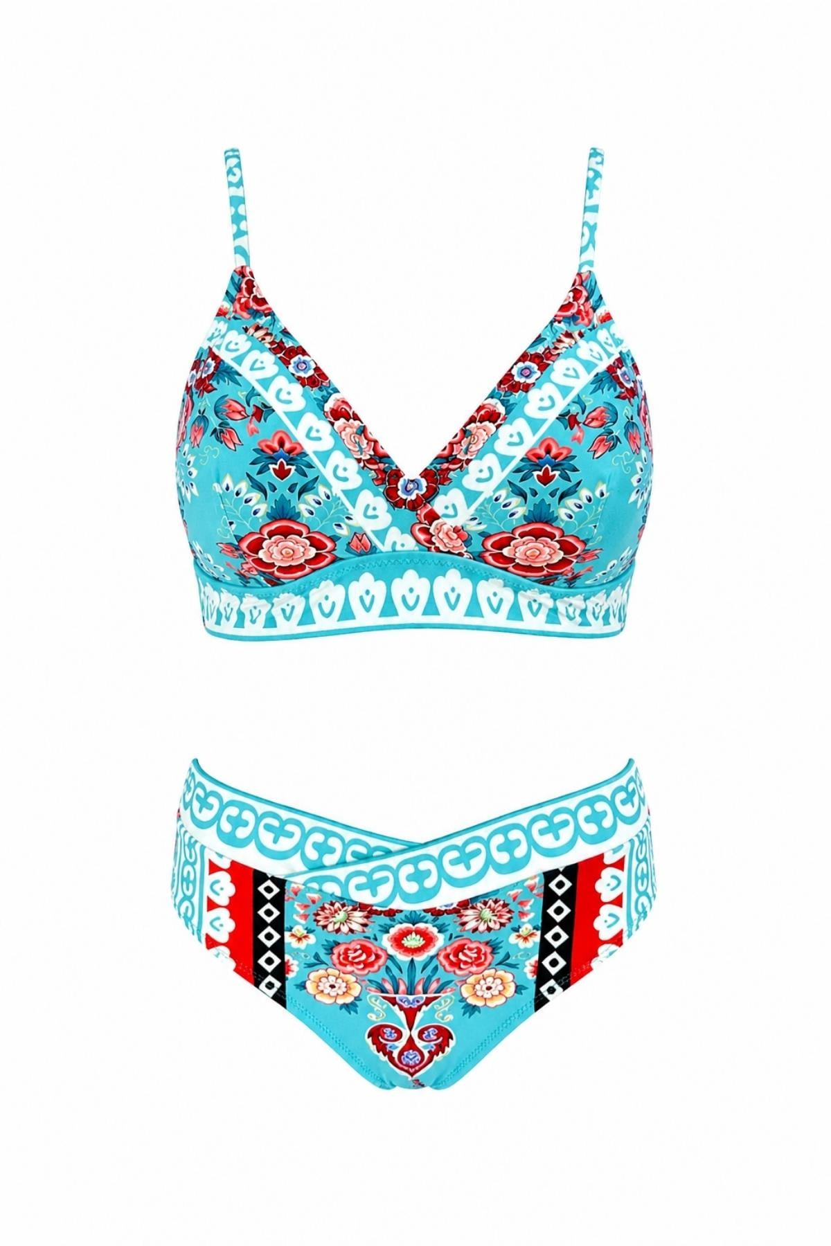 Üçgen Pareolu Desenli Bikini Takım 