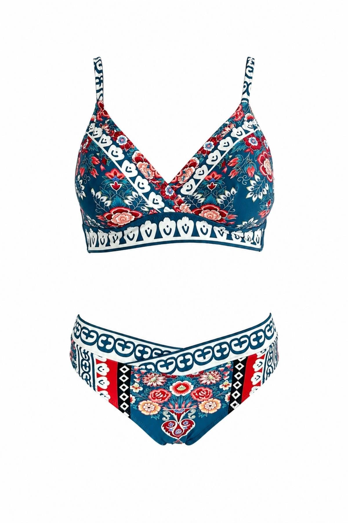 Üçgen Pareolu Desenli Bikini Takım 