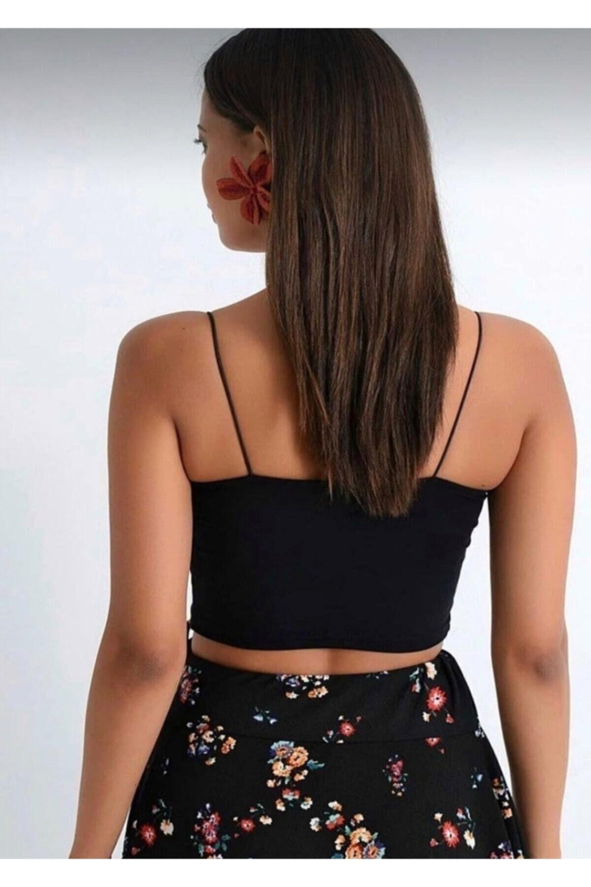 Siyah Spagetti Crop Askılı Büstiyer