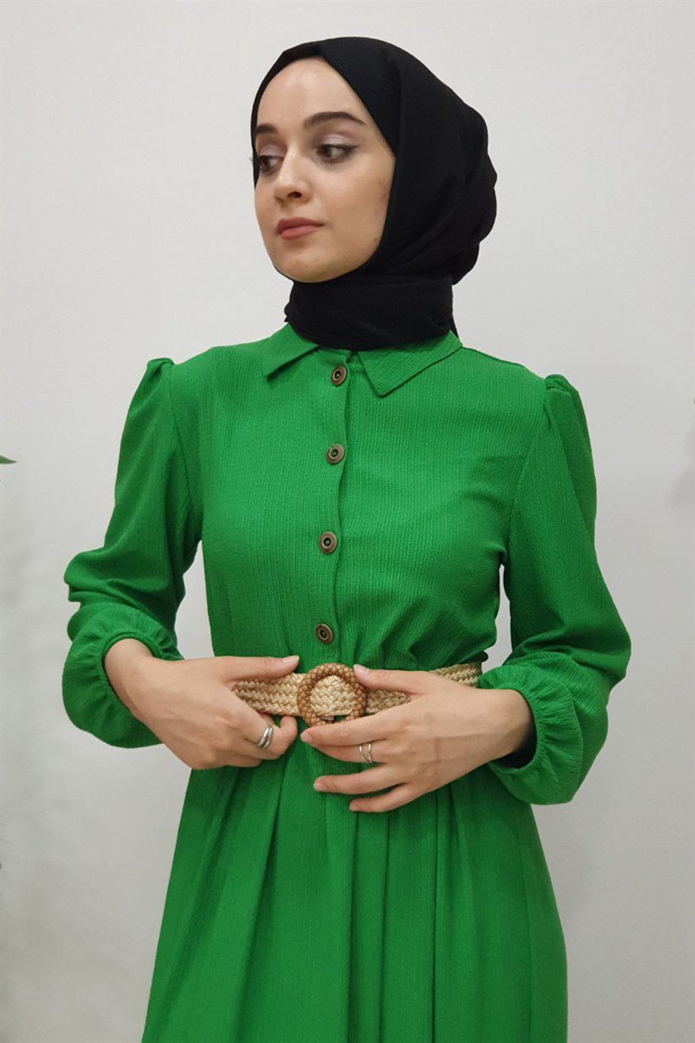Hasır Kemer Detaylı Elbise