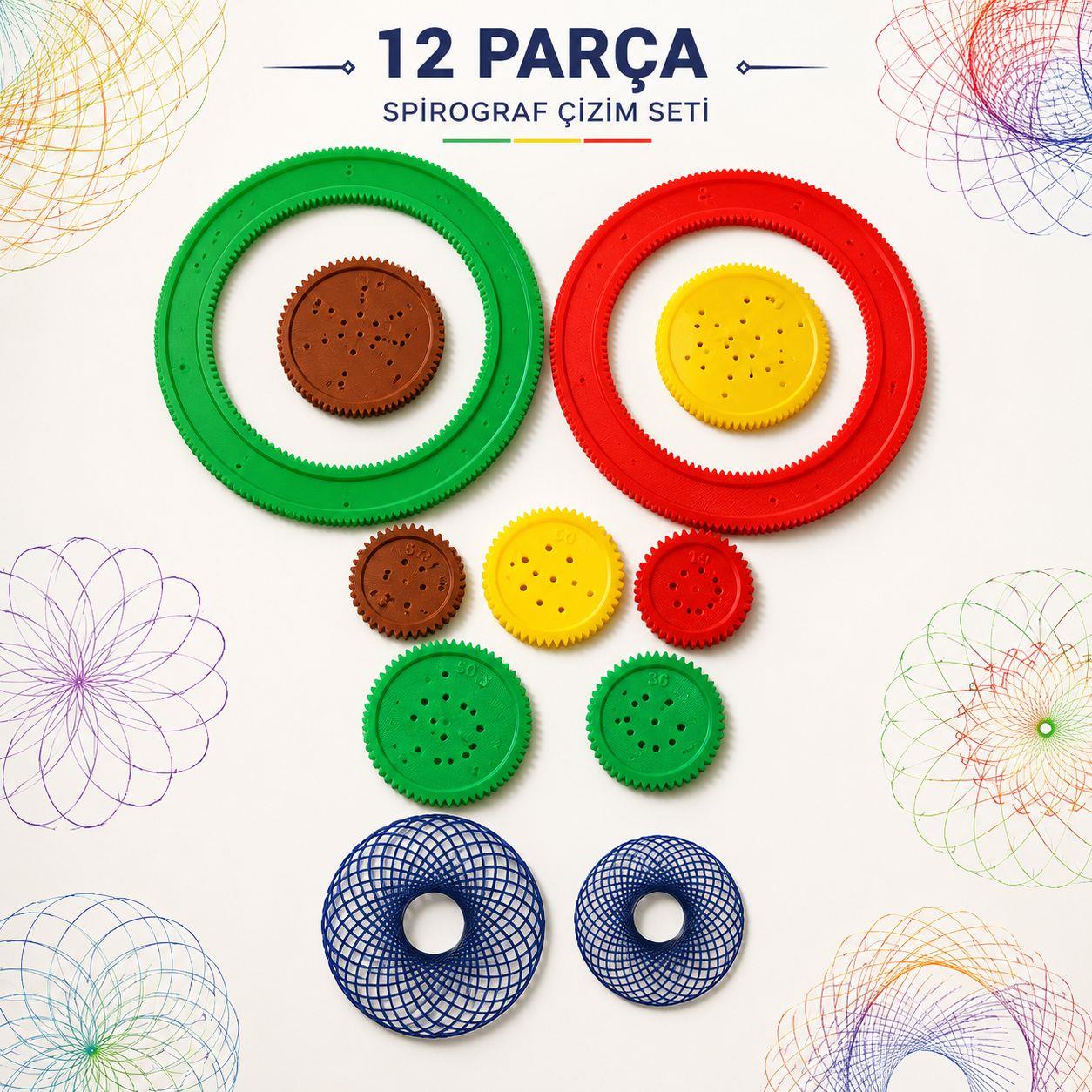 12 Parça Spirograf Çizim Seti