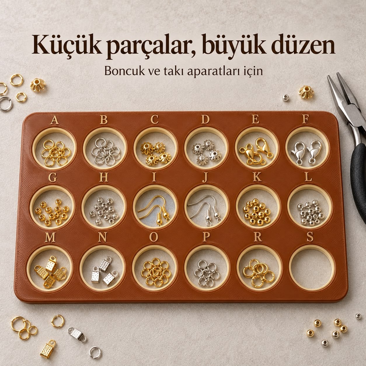 18 Yuvalı Harfli Boncuk ve Aparat Düzenleyici