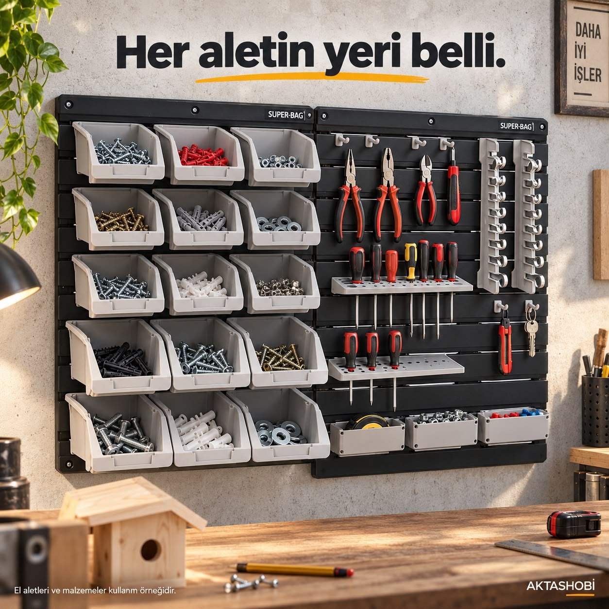 35 Parça Duvar Tipi Hobi ve Alet Düzenleme Paneli