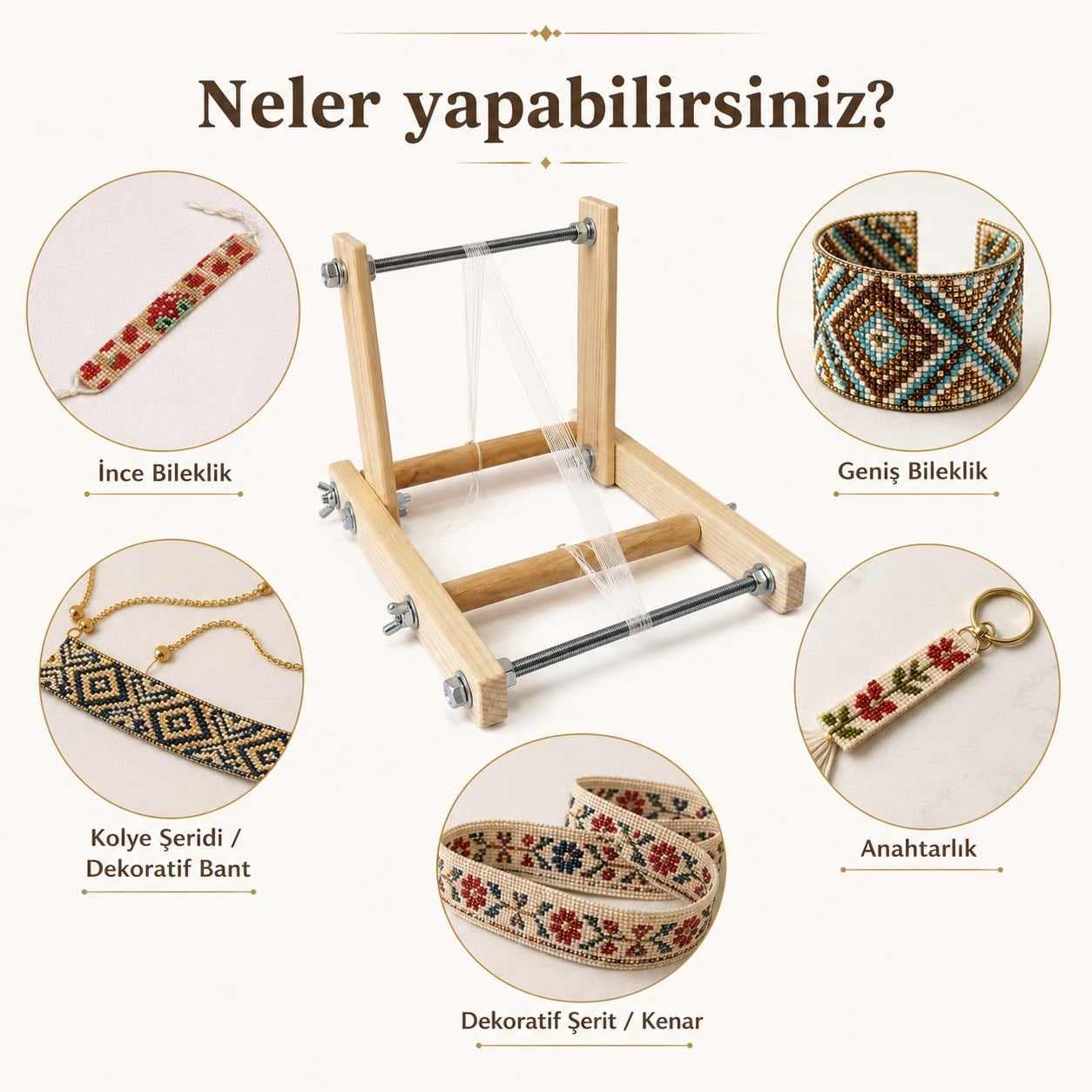 Ahşap Boncuk Dokuma Tezgâhı - Her Açıda Ayarlanabilir