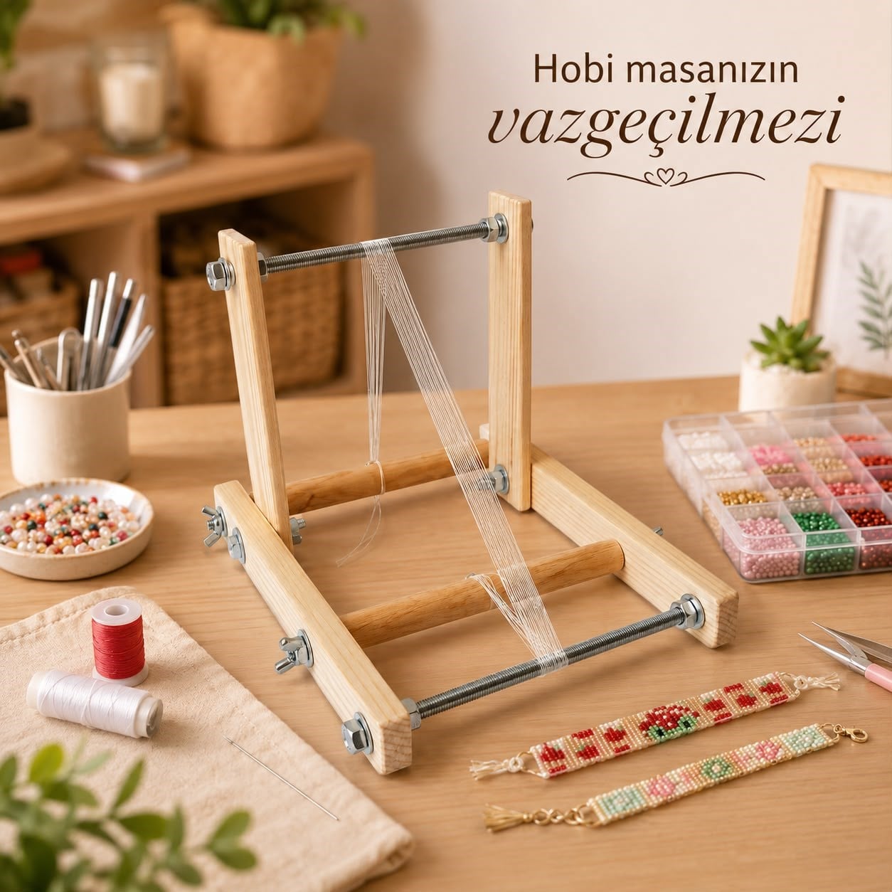Ahşap Boncuk Dokuma Tezgâhı - Her Açıda Ayarlanabilir
