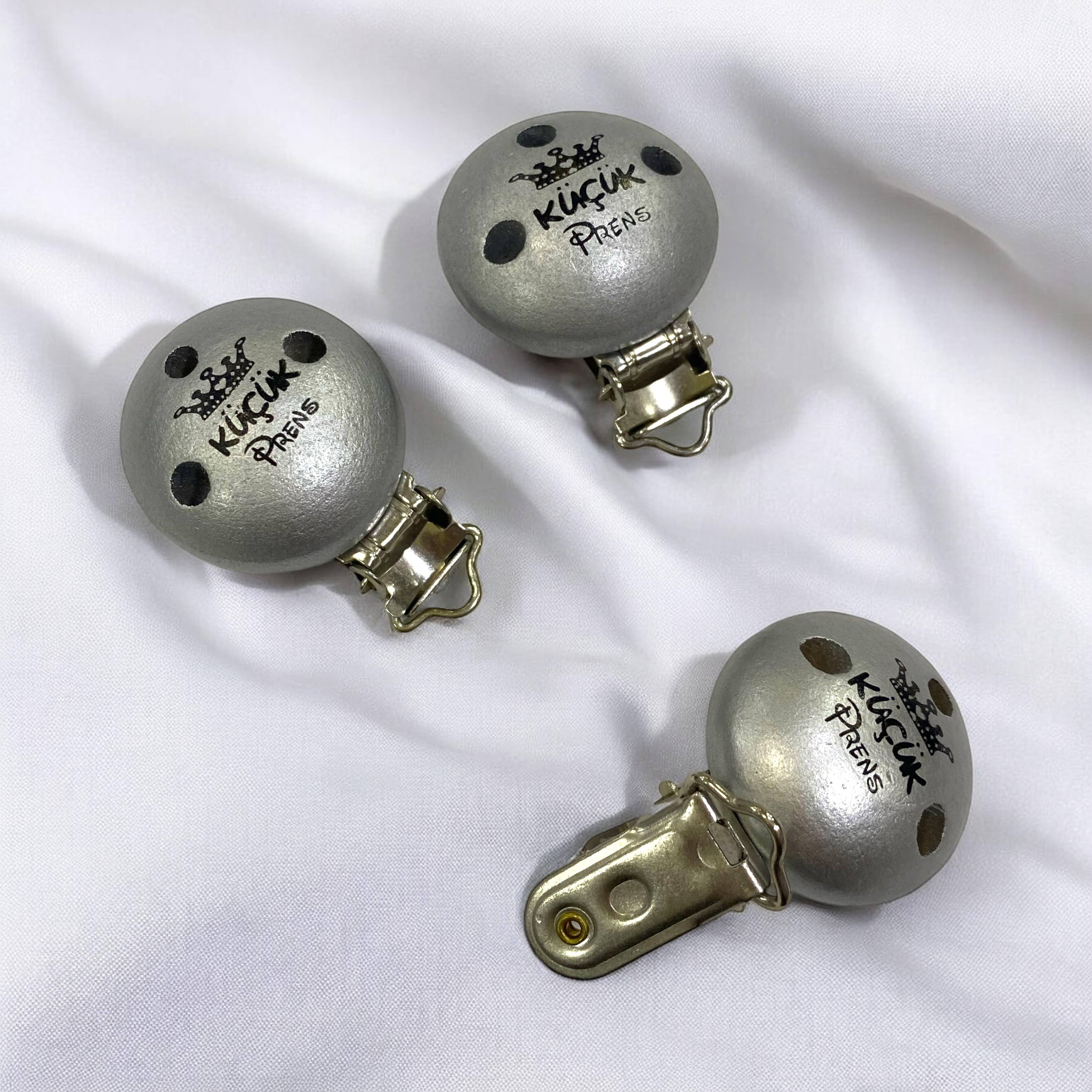 Ahşap Emzik Askı Klipsi Silver Küçük Prens
