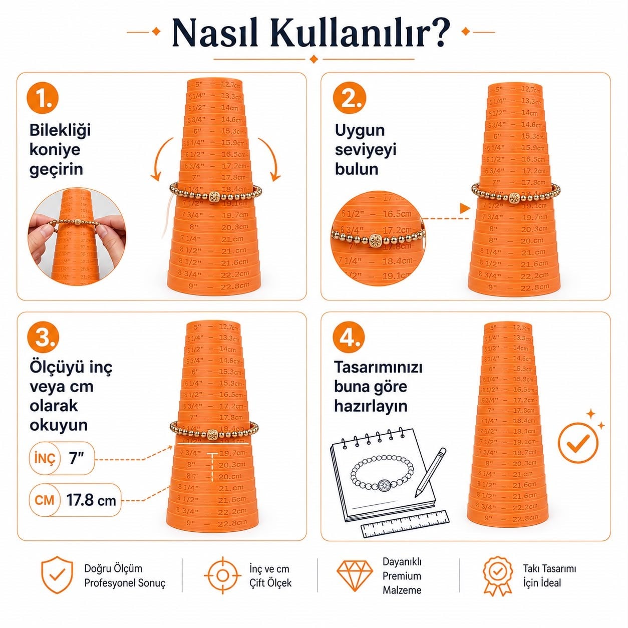 Bileklik Ölçü Konisi – İNÇ ve CM Ölçülü