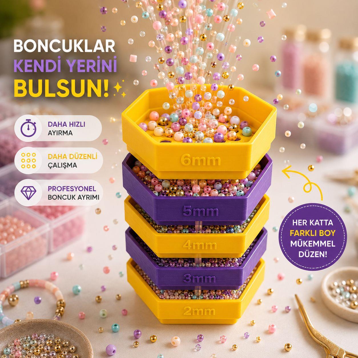 Boncuk Ölçü Süzgeçleyici Set - Pratik ve Hızlı Düzen