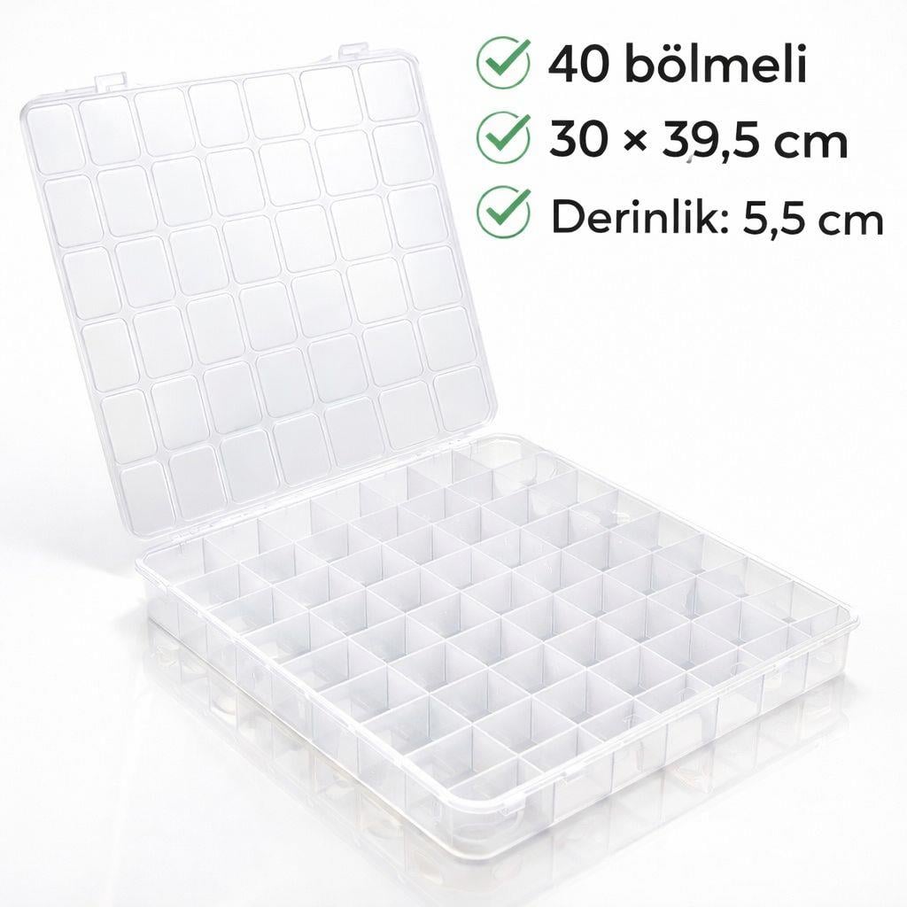 Büyük Boy 40 Bölmeli Şeffaf Düzenleme Kutusu