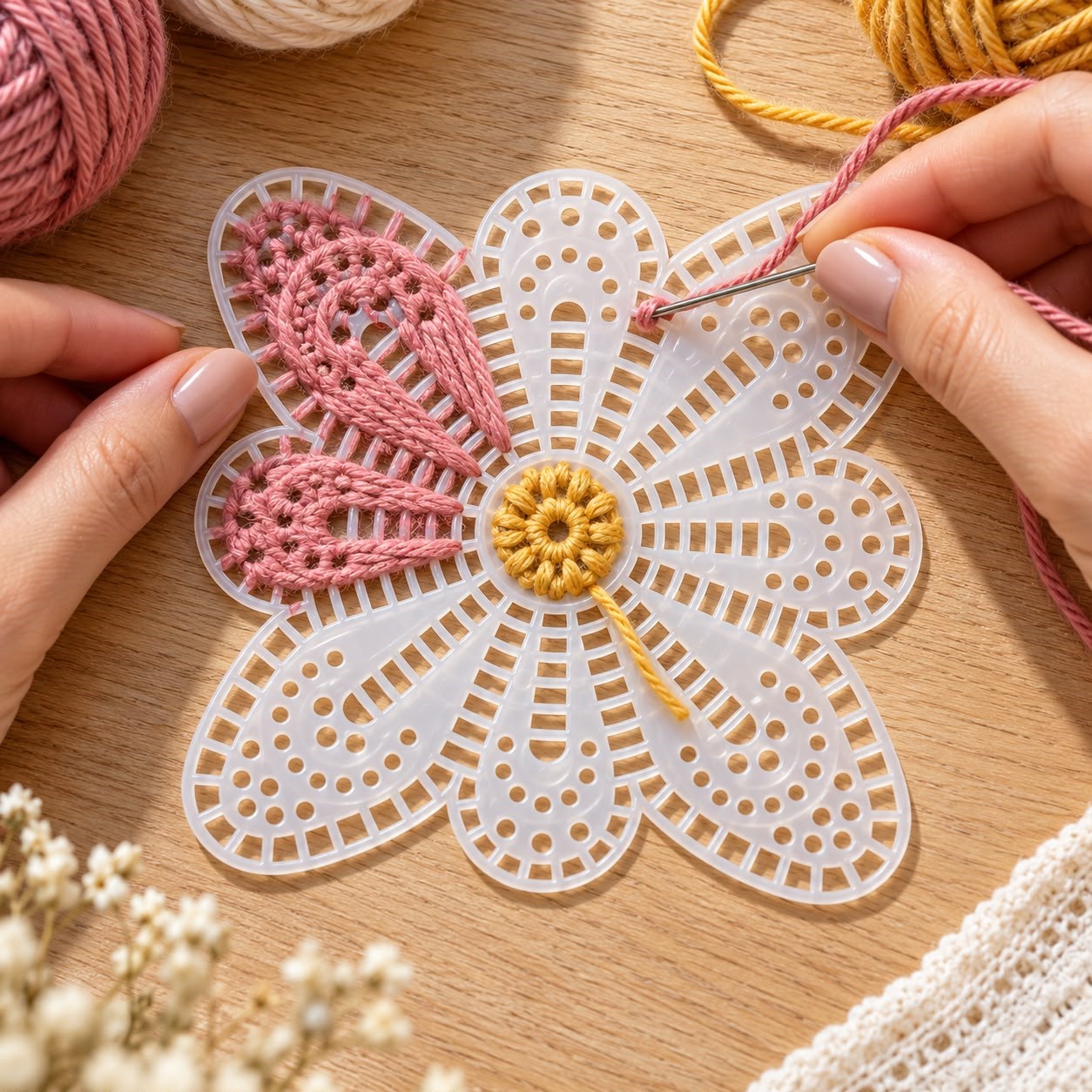 Çiçek Şekilli Plastik Kanvas – 14 CM