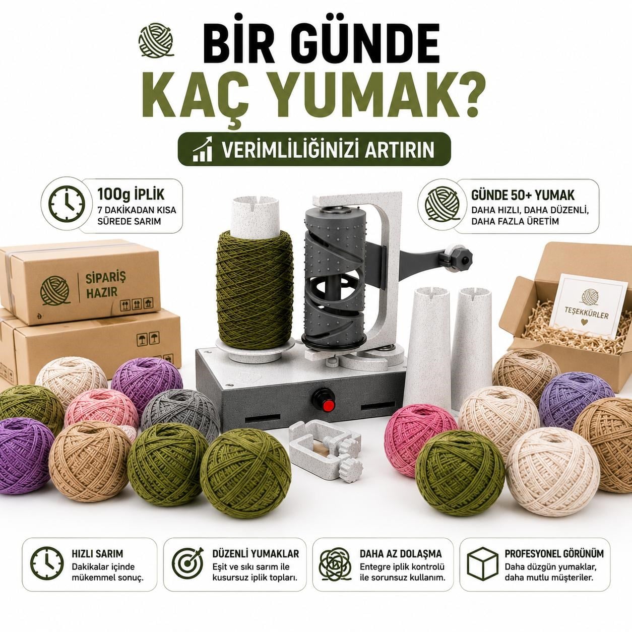 Çile Tutucu - PRO. Otomatik İplik Sarıcı, Automatic Motorized Yarn Winder