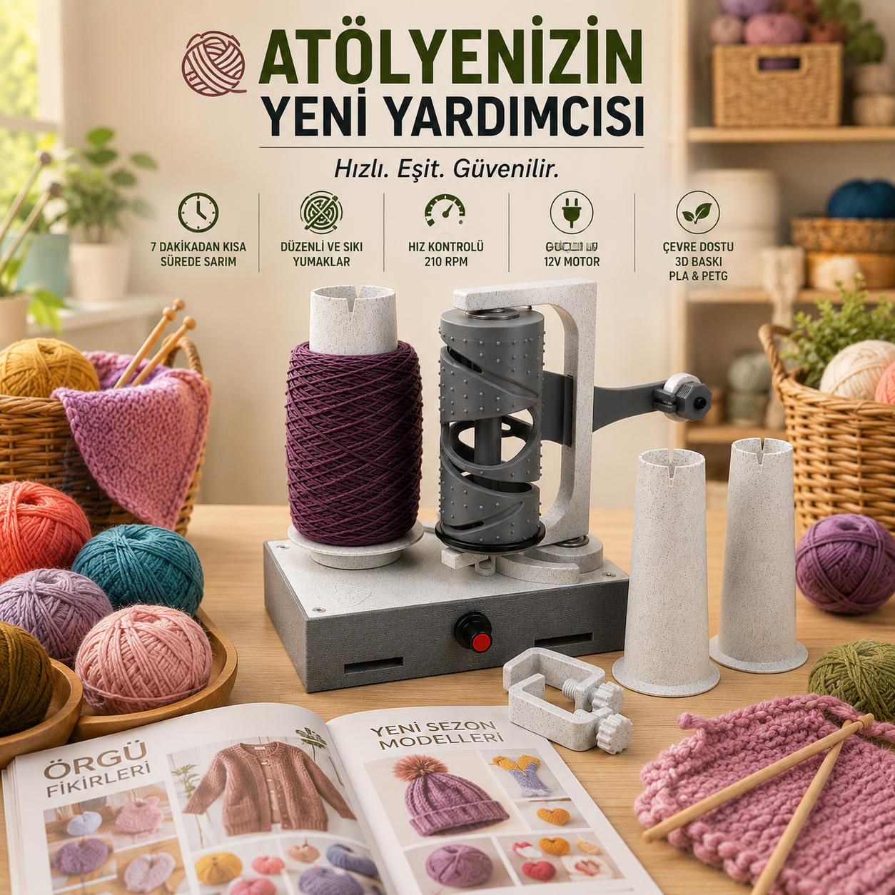 Çile Tutucu - PRO. Otomatik İplik Sarıcı, Automatic Motorized Yarn Winder