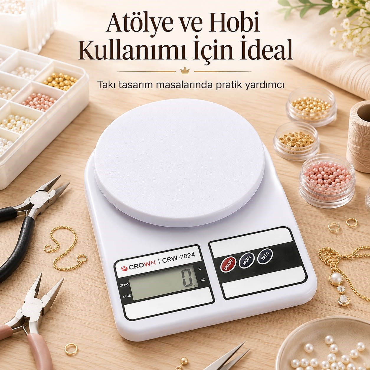 Crown CRW-7024 10KG. Kapasite Dijital Hassas Terazi (1 Gram Hassasiyet)