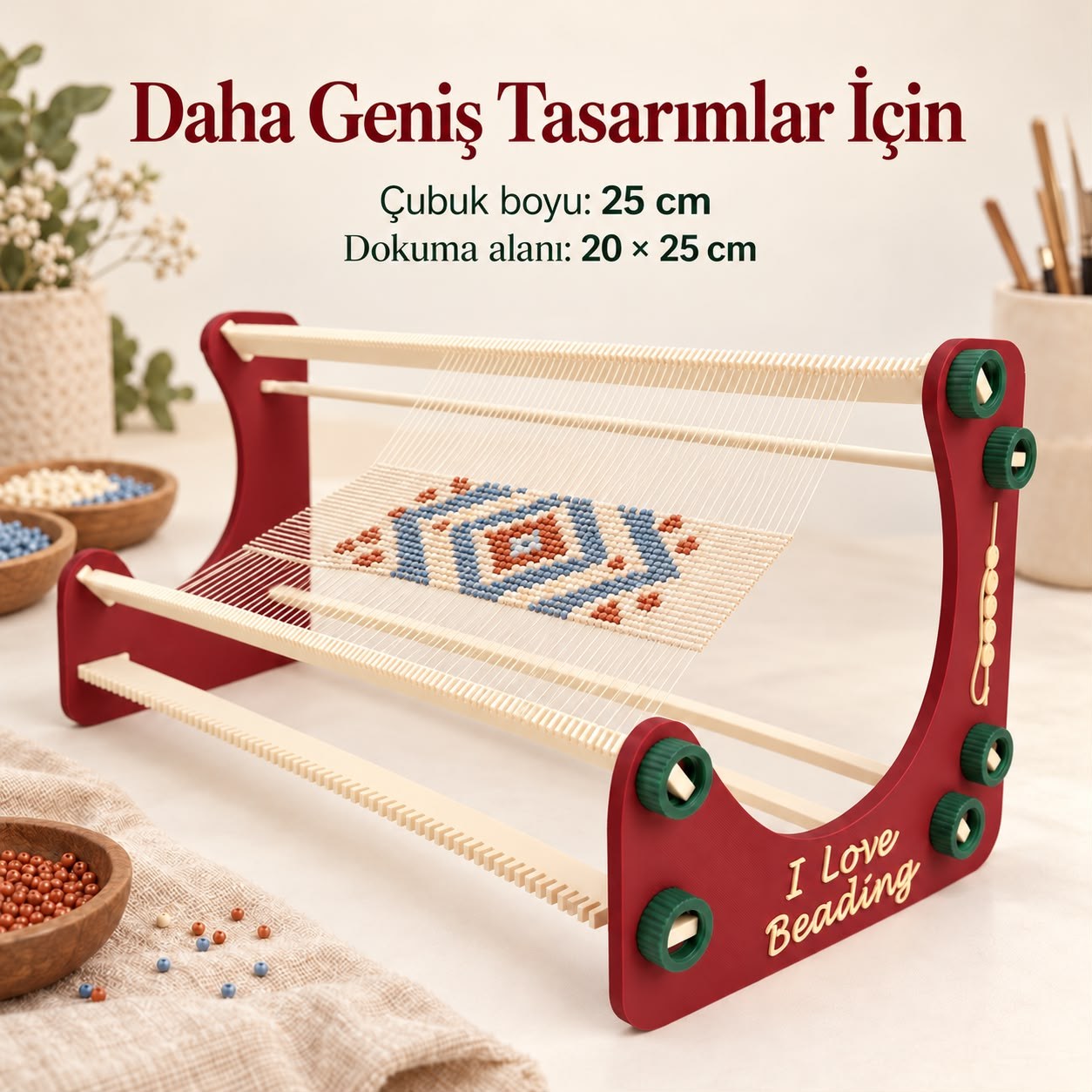Dik-L Modüler Boncuk Dokuma Tezgahı Tek Set Üç Farklı Genişlik
