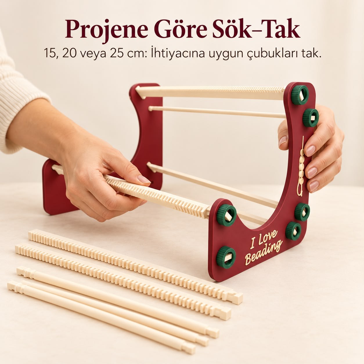 Dik-L Modüler Boncuk Dokuma Tezgahı Tek Set Üç Farklı Genişlik