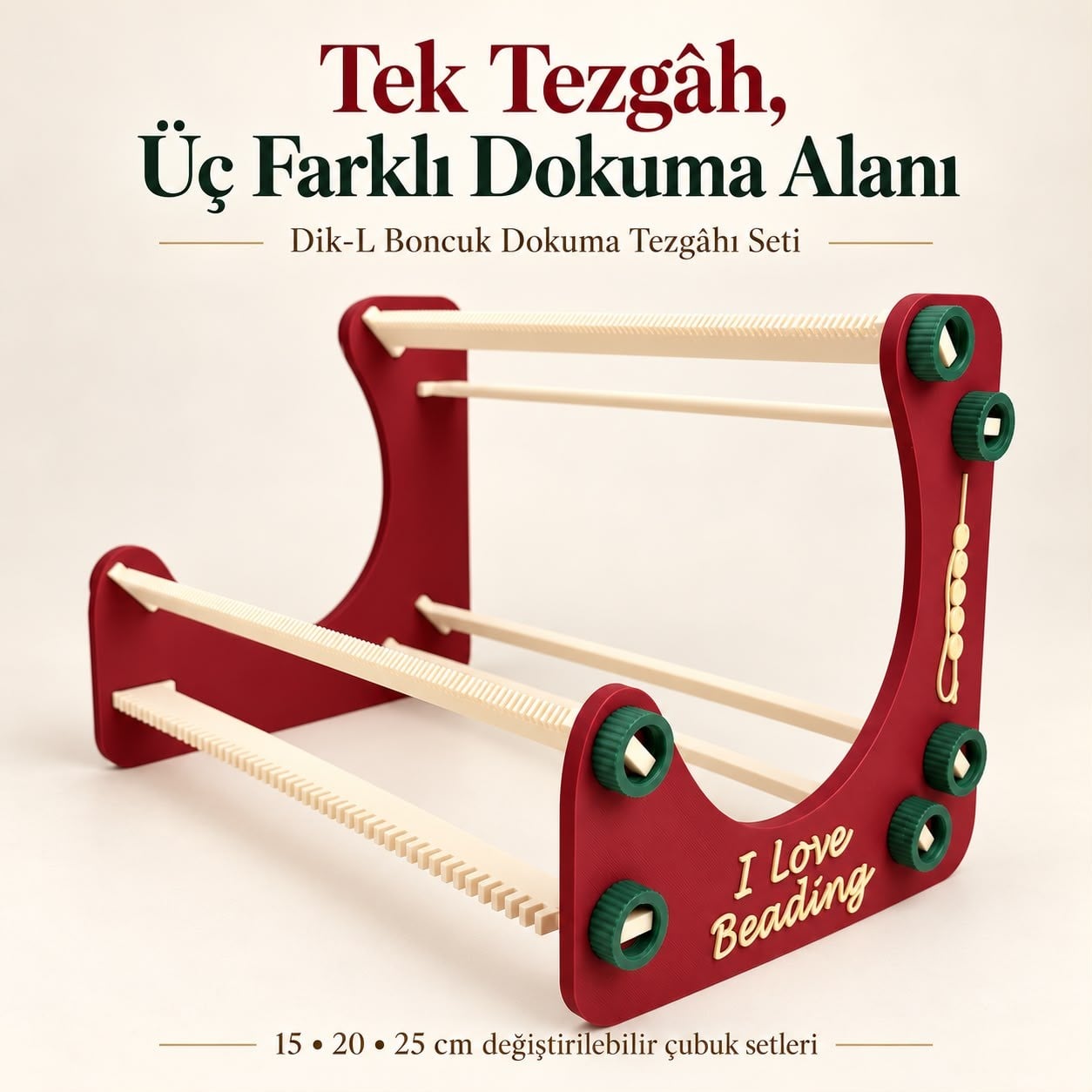 Dik-L Modüler Boncuk Dokuma Tezgahı Tek Set Üç Farklı Genişlik