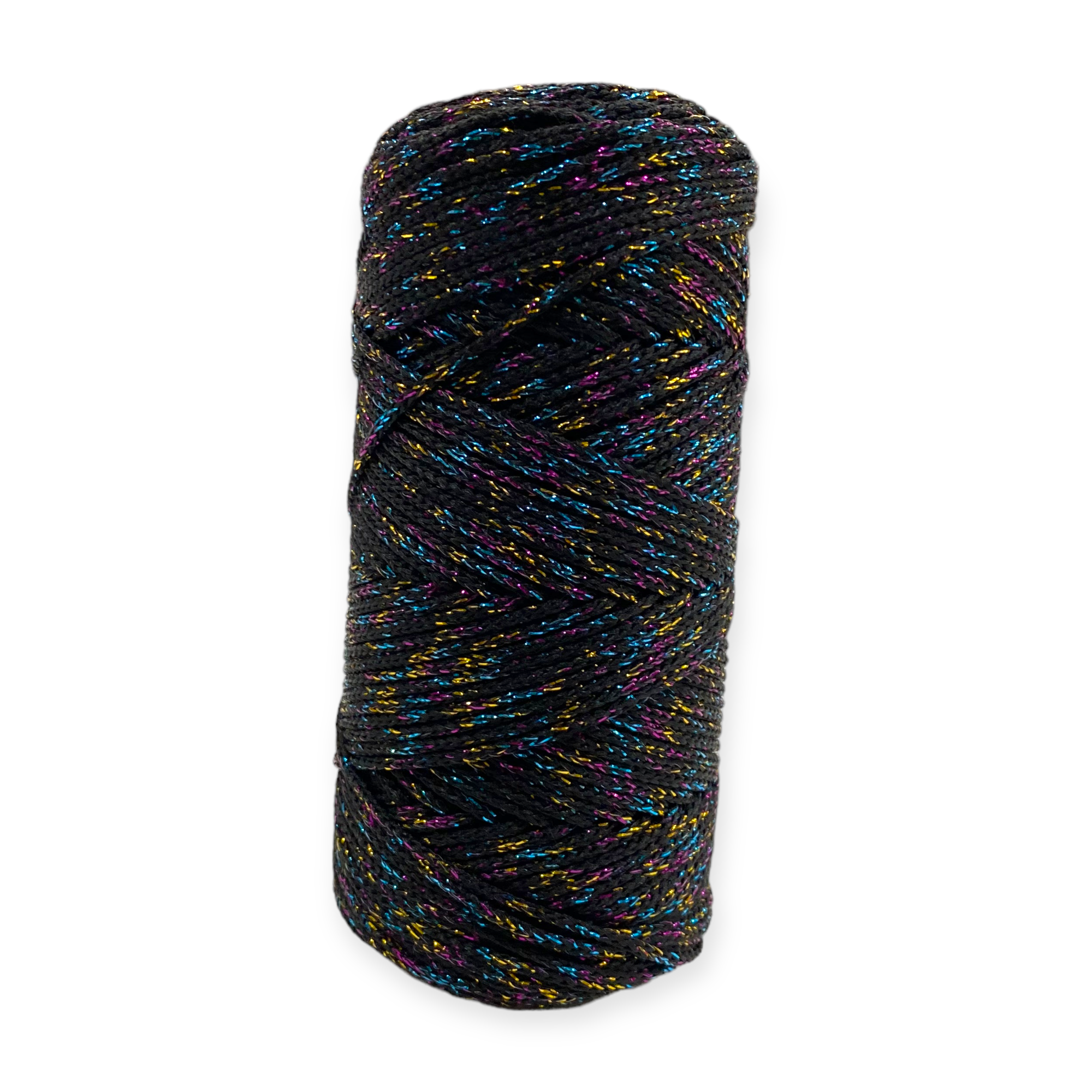 Fold Yarn, Simli Makrome İpi Ebruli Siyah