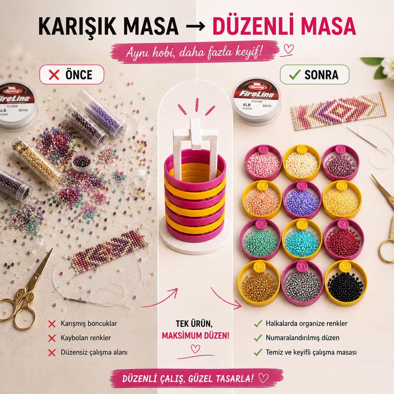 Halka Boncuk Organizeri 12'li Set - Numaralı ve Çift Renk