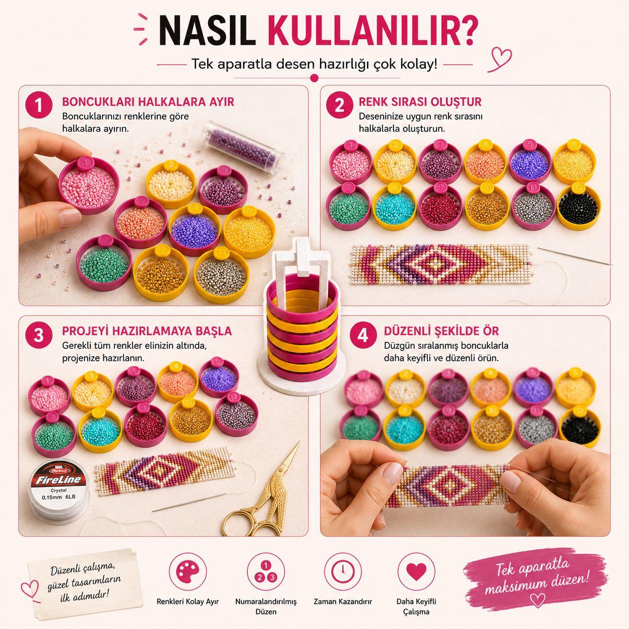 Halka Boncuk Organizeri 12'li Set - Numaralı ve Çift Renk