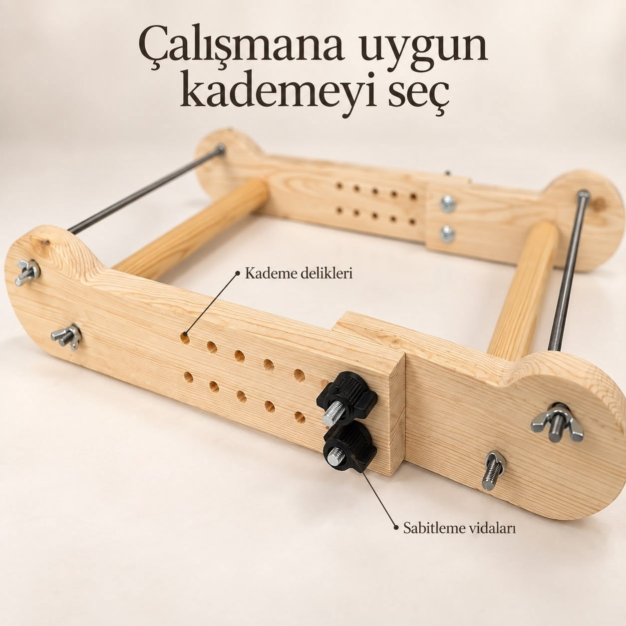 Kademeli Ahşap Boncuk Dokuma Tezgâhı – 8 Farklı Uzunluk Ayarı