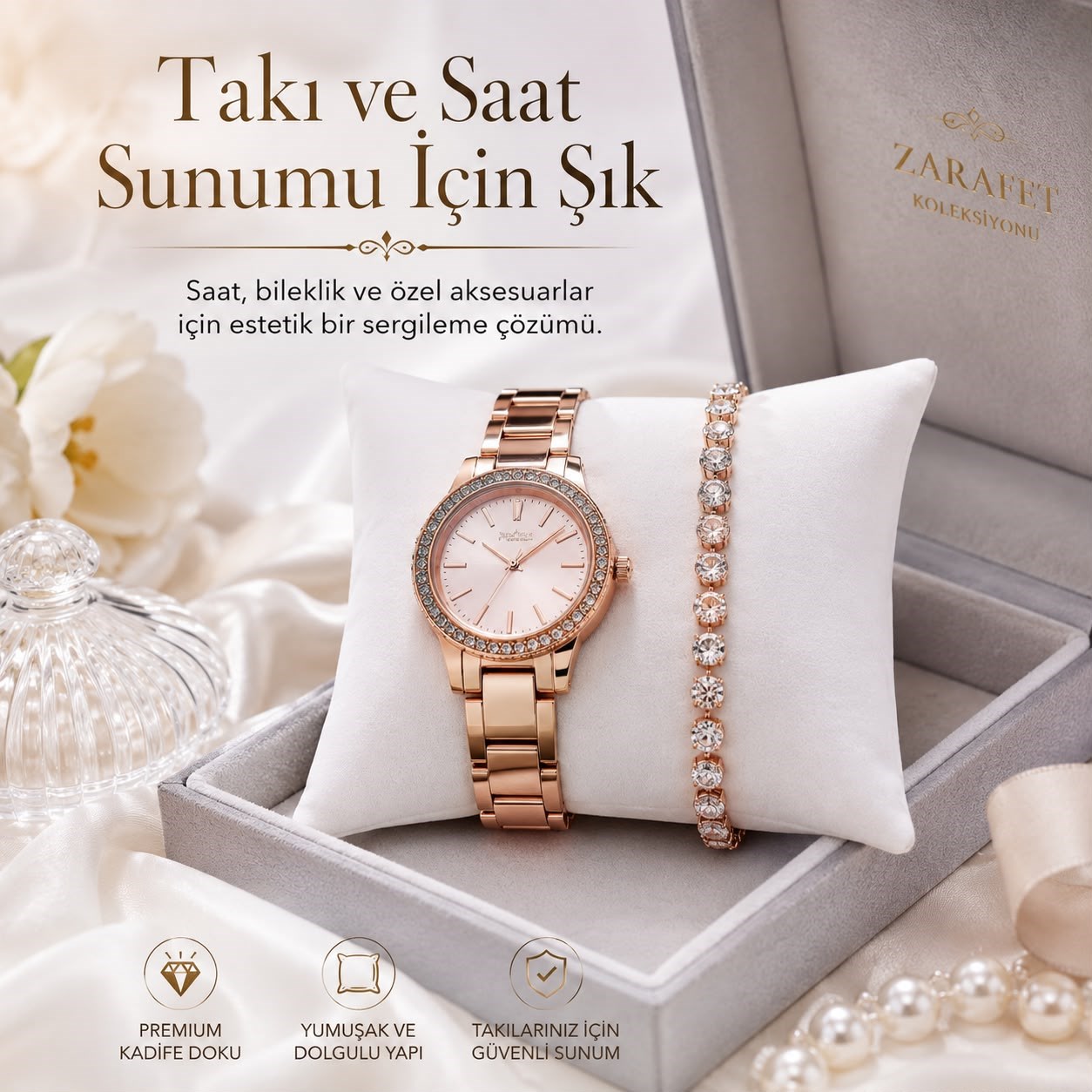 Kadife, Beyaz Takı Yastığı 8 x 8 