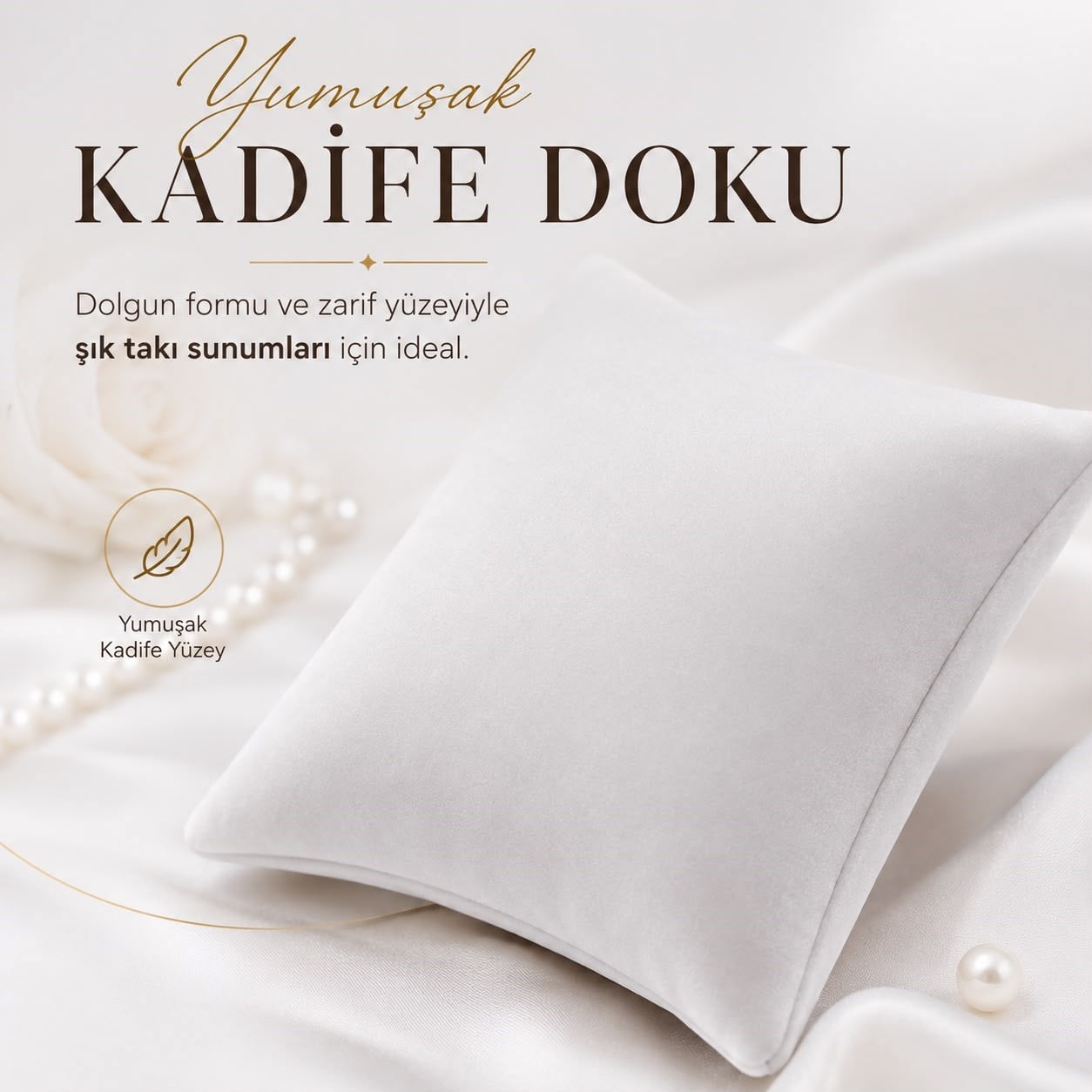 Kadife, Beyaz Takı Yastığı 8 x 8 