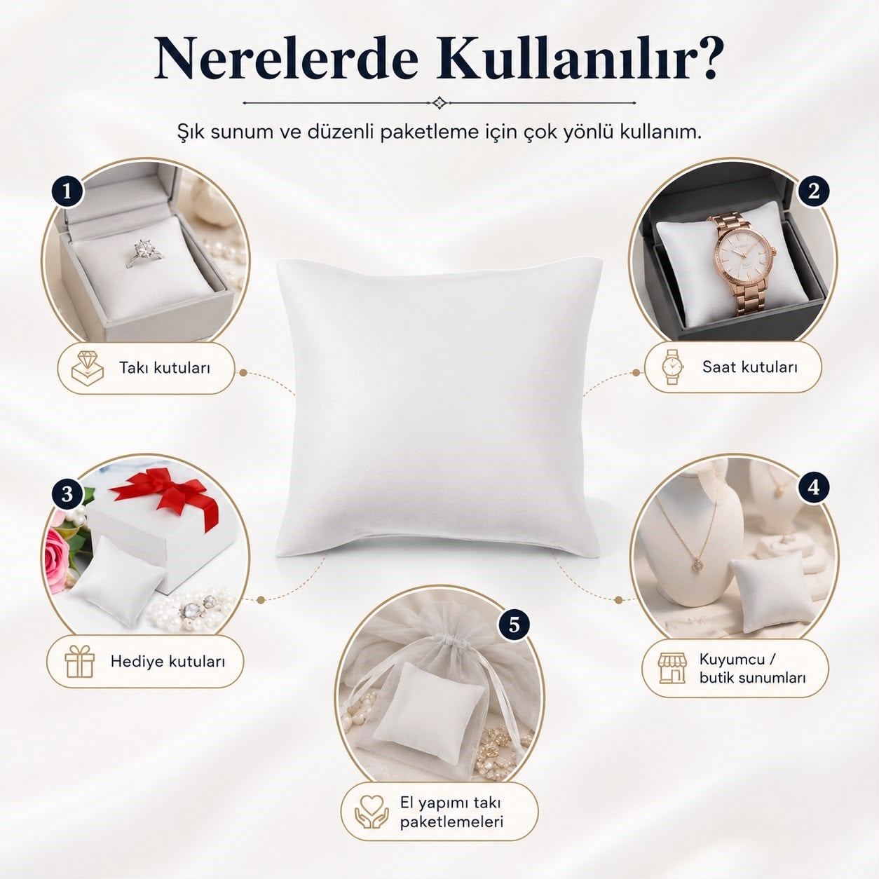 Kadife, Beyaz Takı Yastığı 8 x 8 