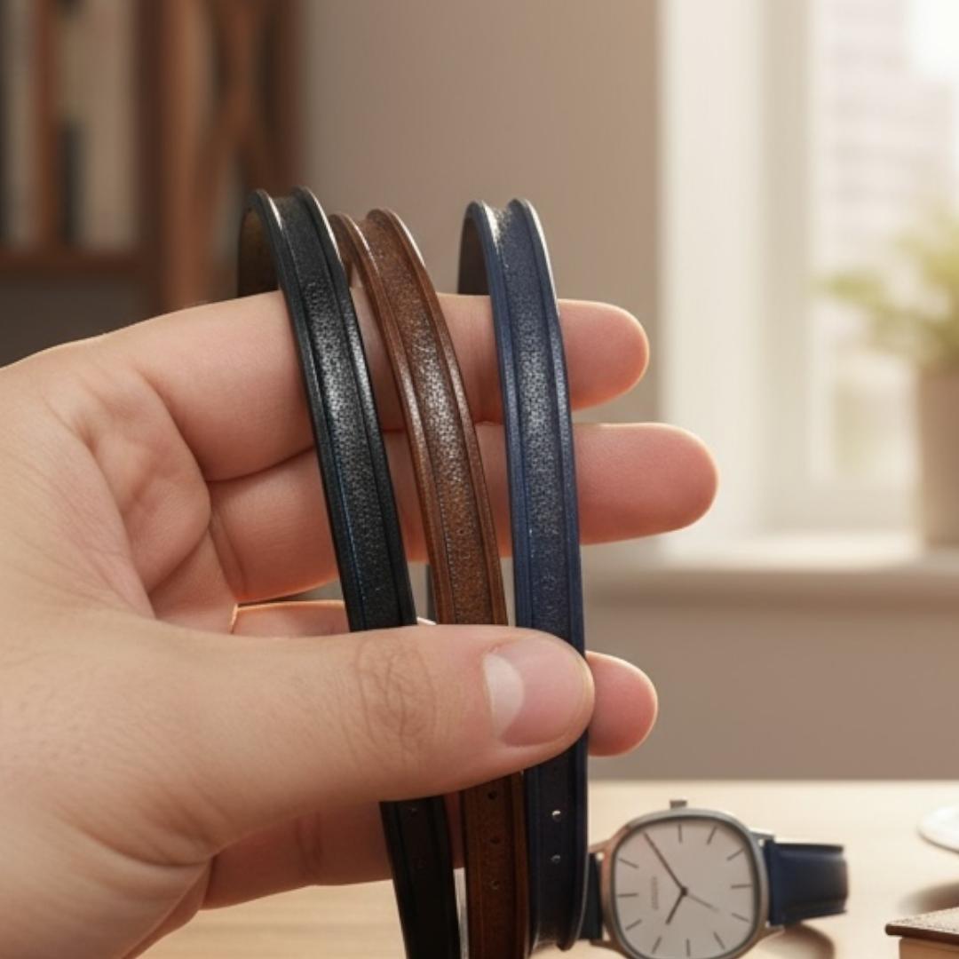Kanallı Siyah Hakiki Deri Kordon 20 CM