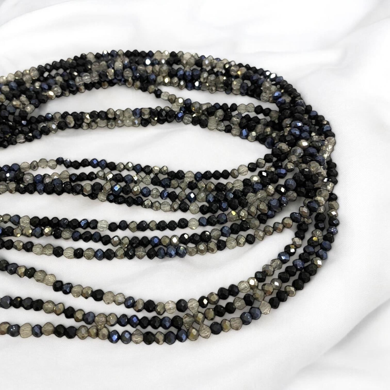 Kristal Dizi Cam Boncuk (2 mm) Lüks Silver Black