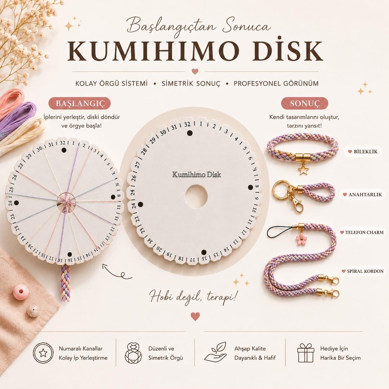 Kumihimo Ahşap Disk Makrome Örgü