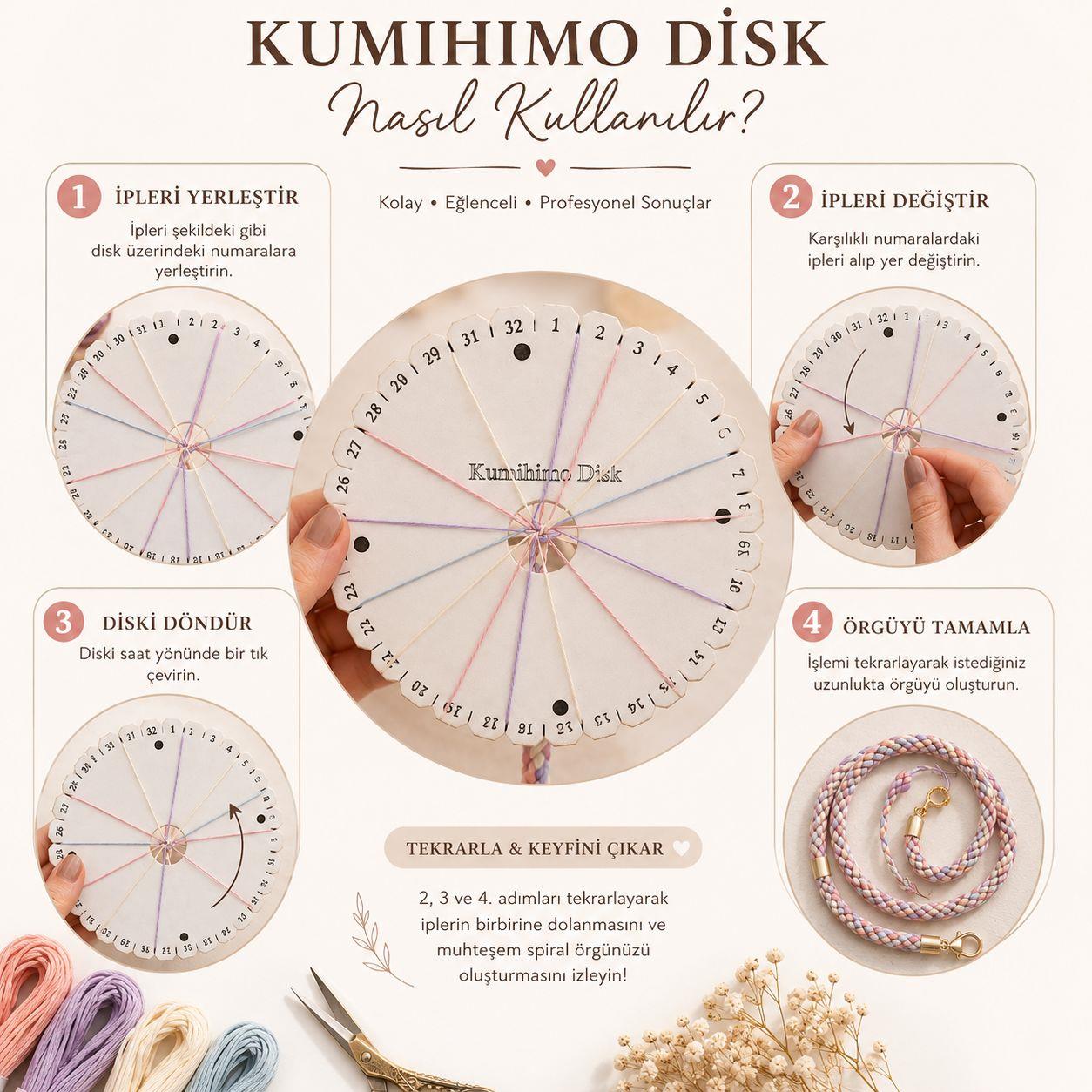 Kumihimo Ahşap Disk Makrome Örgü