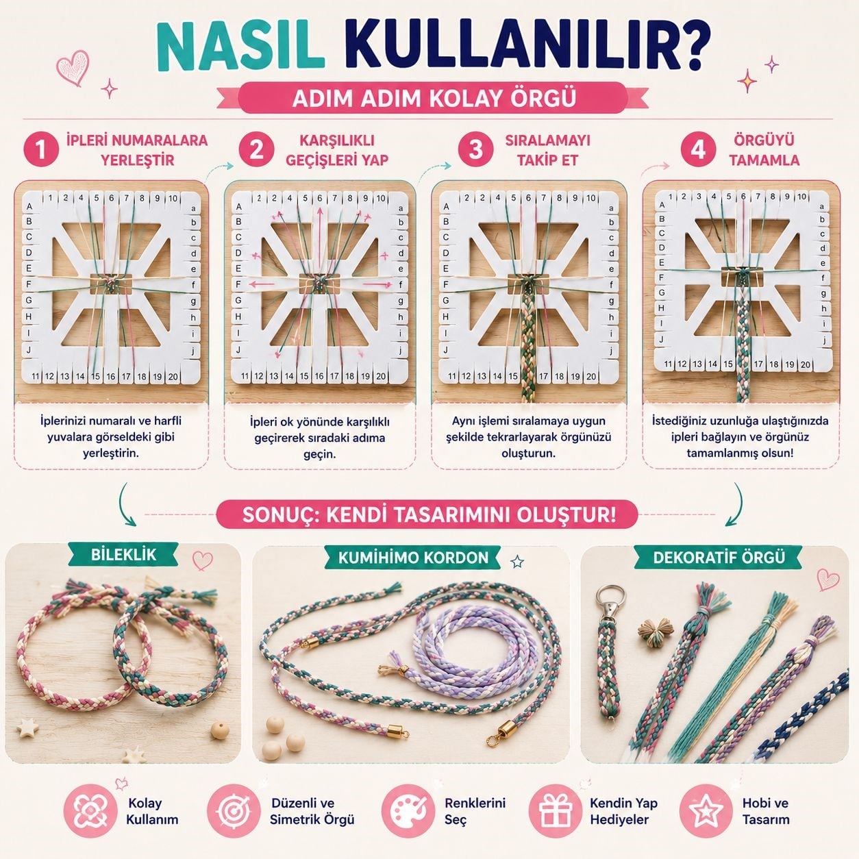 Kumihimo Kare Makrome Örgü Takip Aparatı