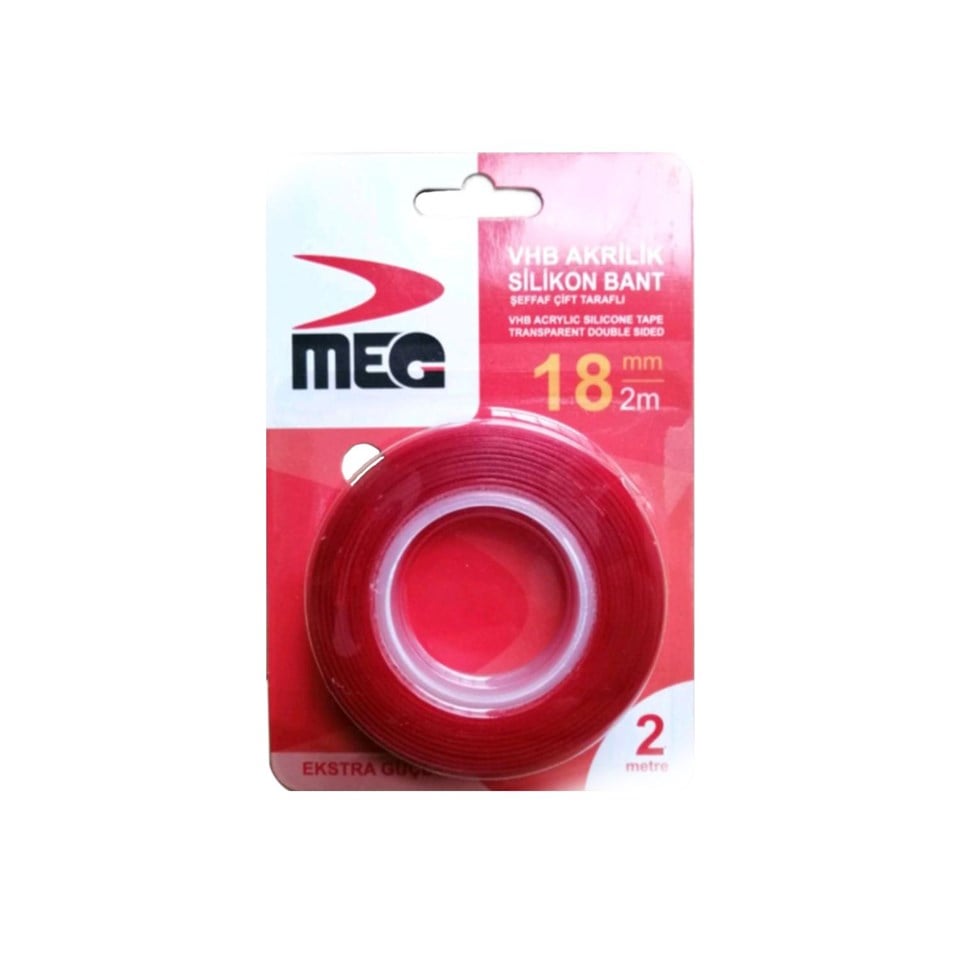 Meg VHB Akrilik Silikon Bant Çift Taraflı Şeffaf 18 mm x 2 m