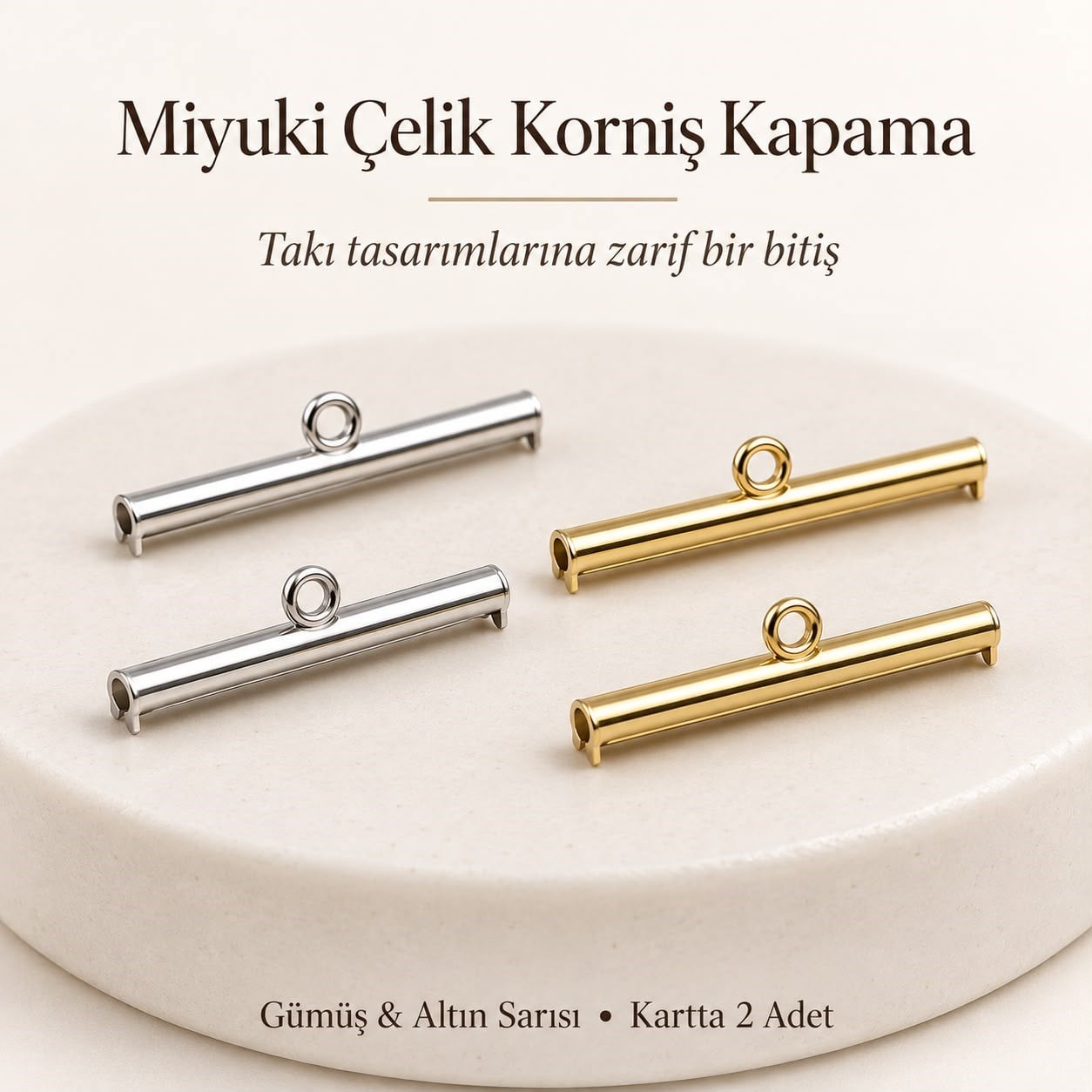 Miyuki Çelik Korniş Kapama – Boncuk Dokuma ve Takı Bitiş Aparatı | 2 Adet