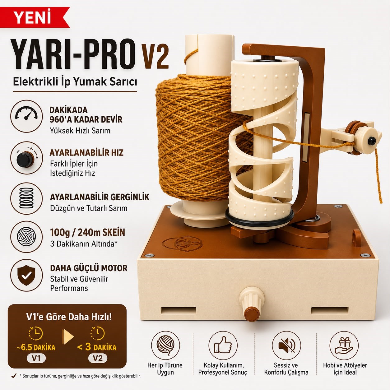 Motorlu Automatic İp Sarma Makinesi V2 - Profesyonel İplik Sarıcı Seti