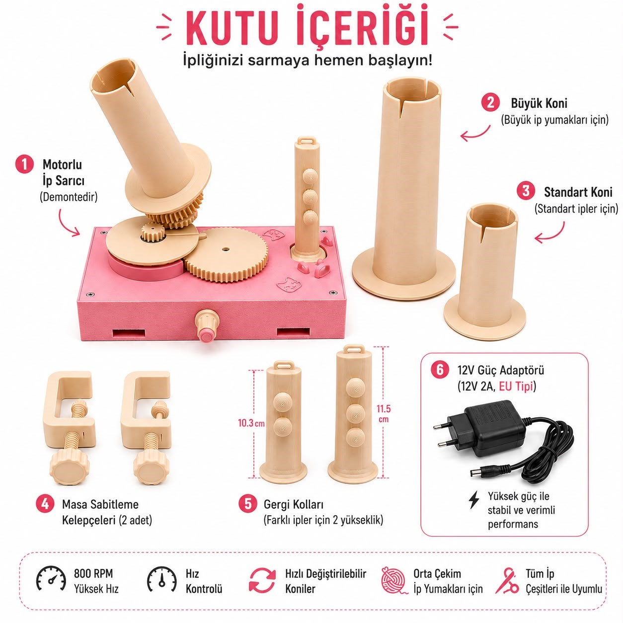 Motorlu Automatic İp Sarma Makinesi V3 - Profesyonel İplik Sarıcı Seti