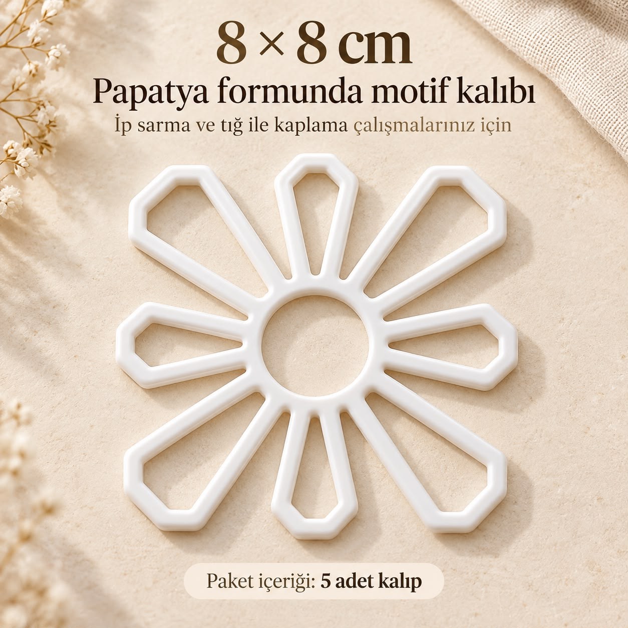 Papatya Motif Kalıbı – 8 × 8 cm | 5 Adet