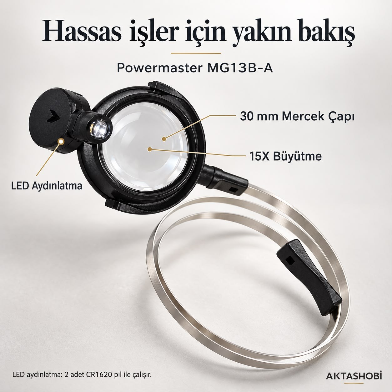 Power Master MG13B-A LED Aydınlatmalı, Göze Takılan Büyüteç