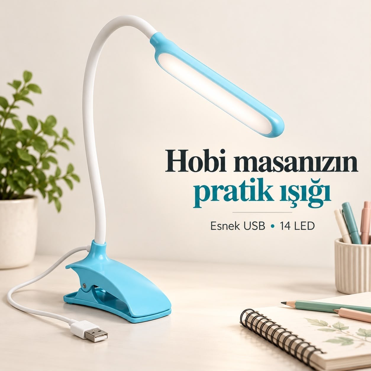 Power Master PM-11328 Esnek USB 14 LED Klipsli Masa Lambası