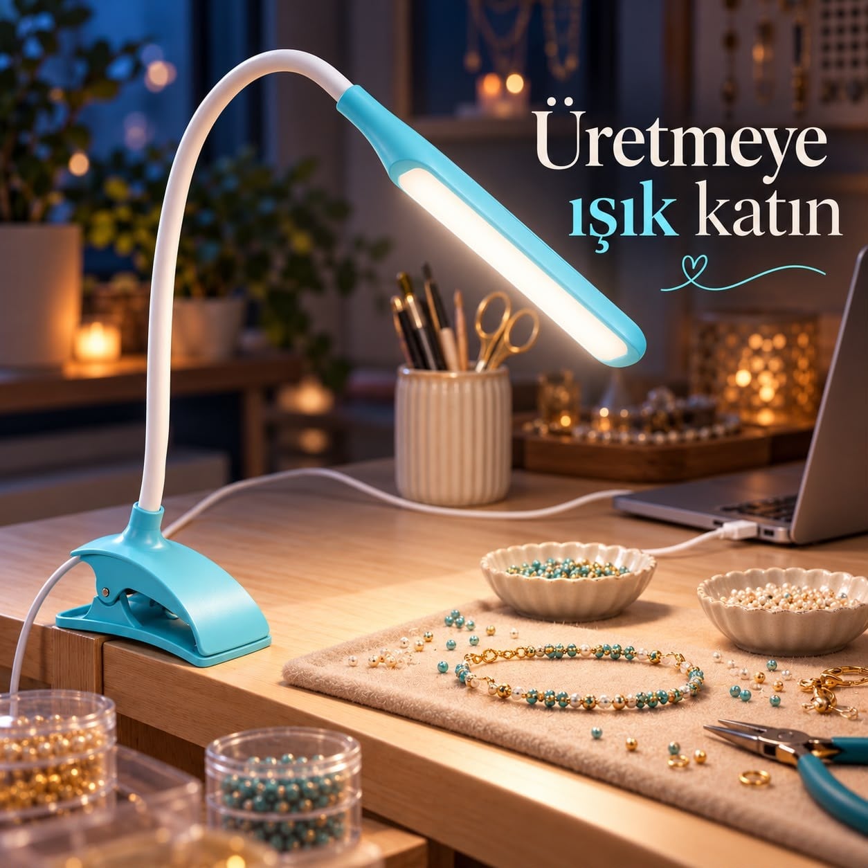Power Master PM-11328 Esnek USB 14 LED Klipsli Masa Lambası