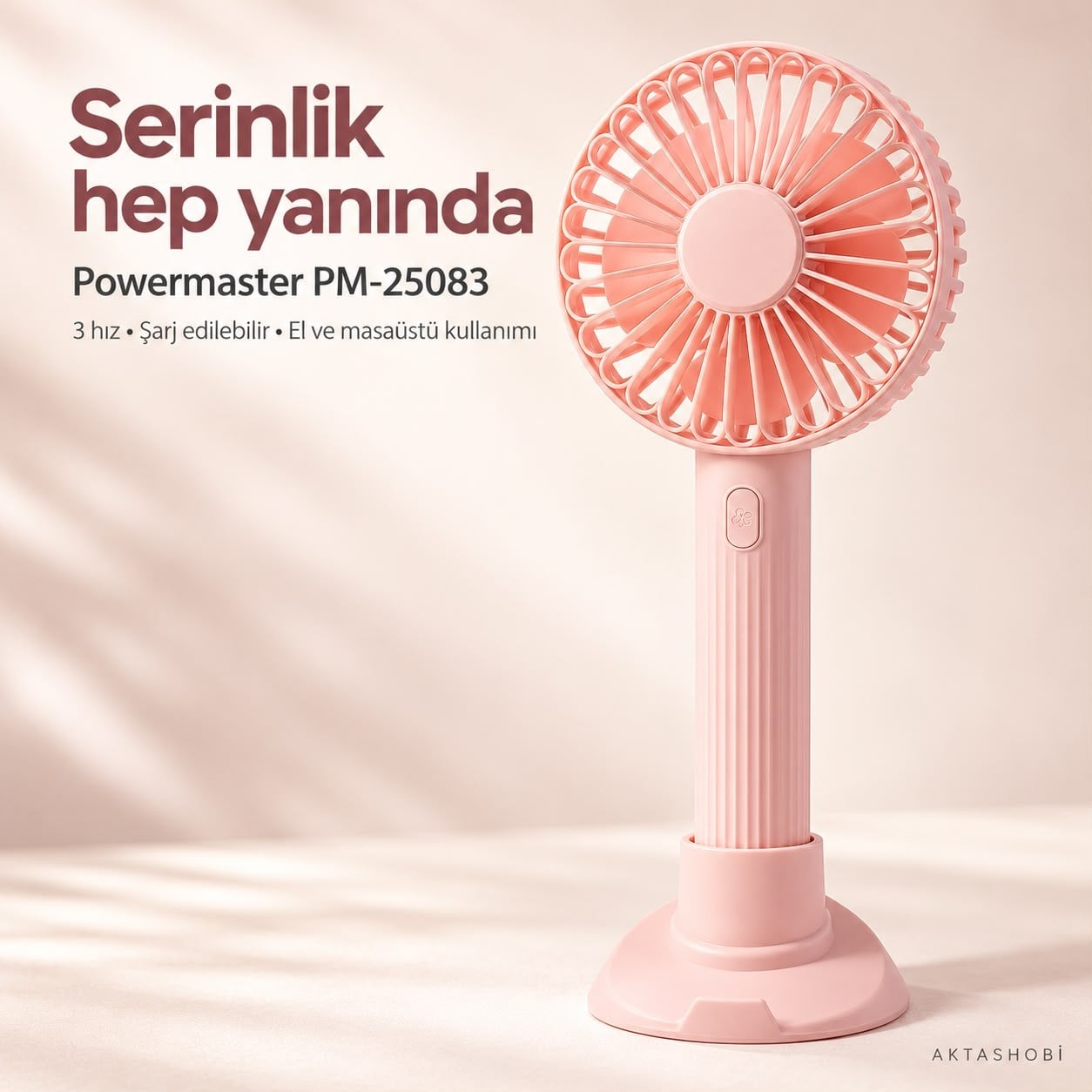 Power Master PM-25083 Telefon Standlı Şarjlı El ve Masaüstü Vantilatörü