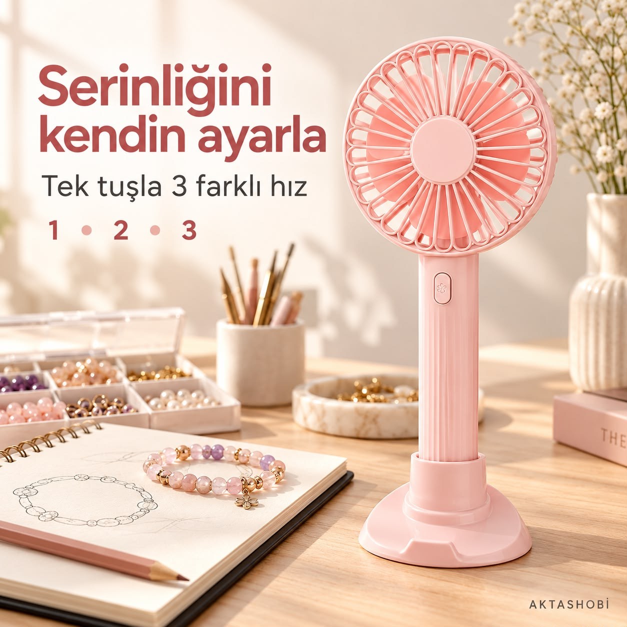 Power Master PM-25083 Telefon Standlı Şarjlı El ve Masaüstü Vantilatörü