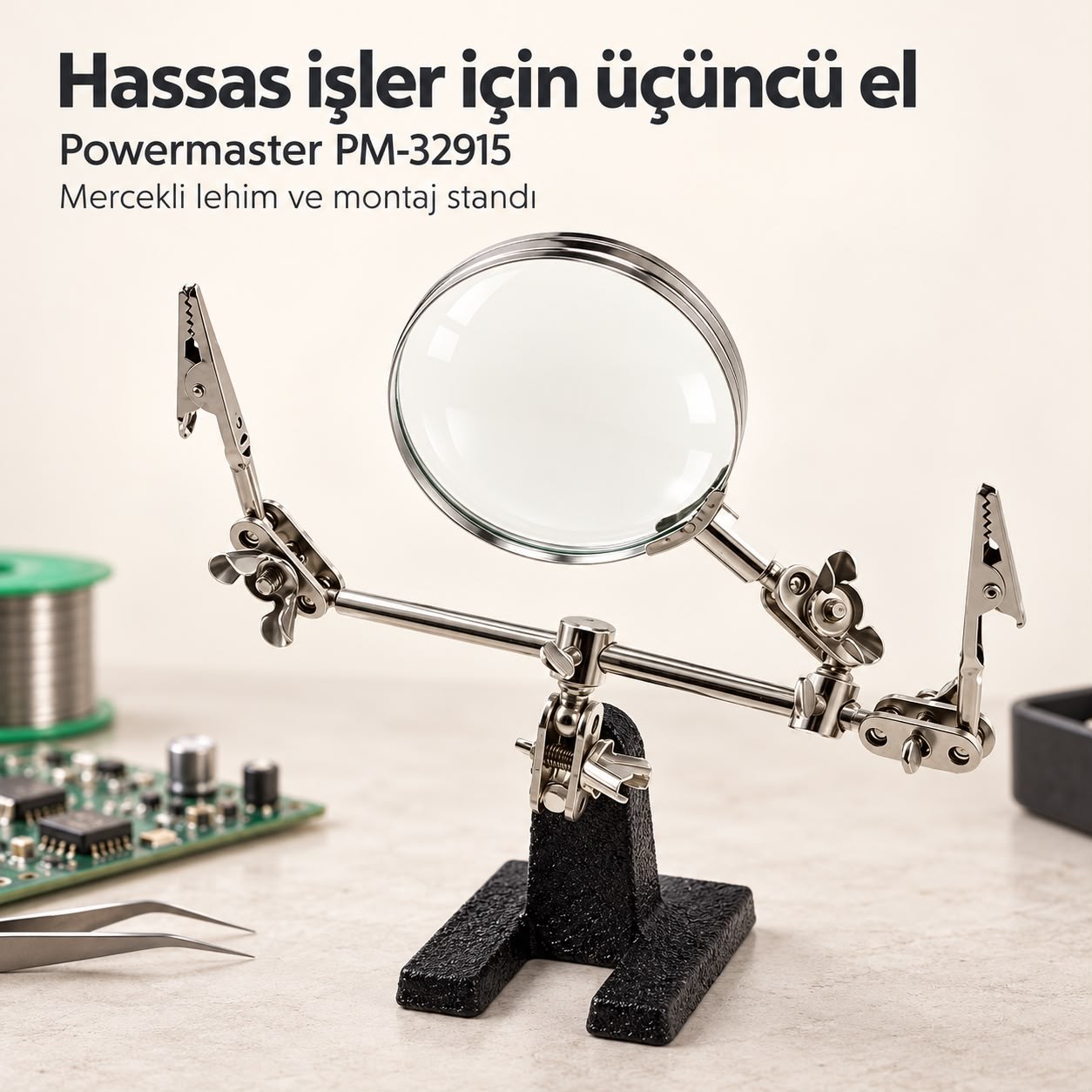 Power Master PM-32915 Mercekli Üçüncü El Lehim ve Montaj Standı