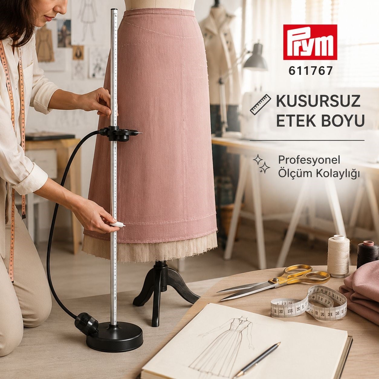 PRYM Alüminyum Etek Boyu Ölçme Aleti ile Kusursuz Ölçüler